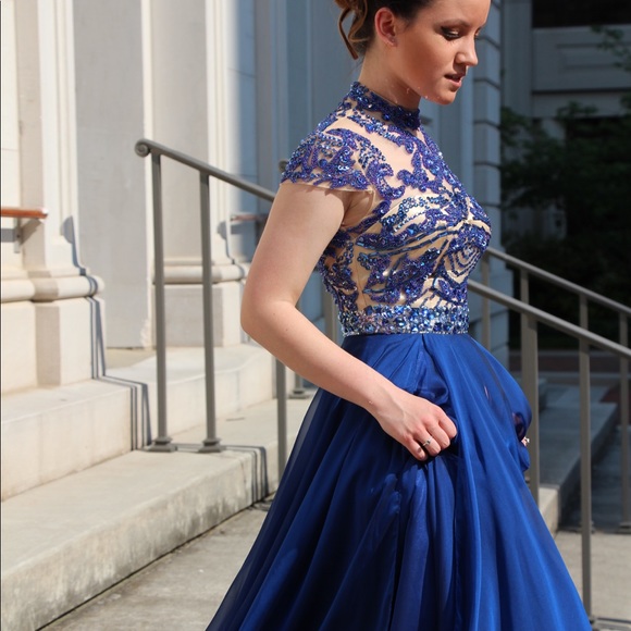 Sherri Hill Blue Prom Dress Size 0 - Picture 2 of 8